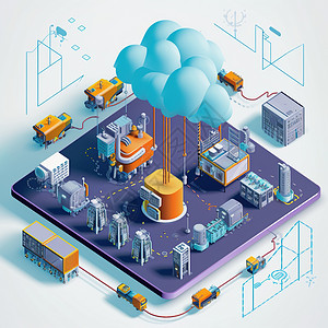 工业模型舞台工业物联网模型插画