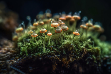 微距蘑菇微距3D苔菇插画