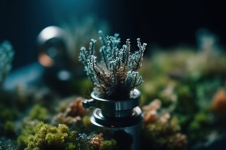 水下铁罐子里的小珊瑚高清图片