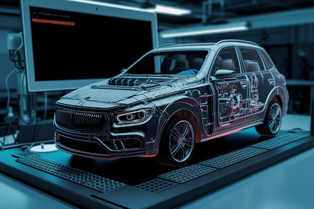 汽车显示器汽车工厂智能汽车检测插画