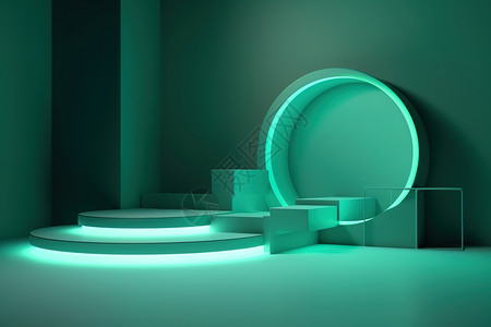 d绿色舞台灯光圆形讲台设计图片