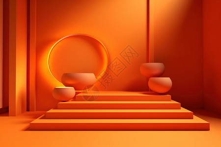 橙色方形多台阶展示台背景图片