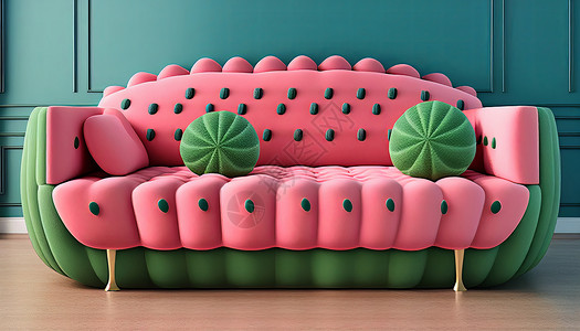 粉红色家居西瓜创意双人沙发插画