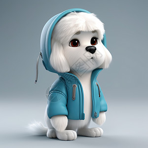 狗站立3D站立穿帽衫的白色小狗插画