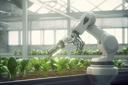 人工智能农业机械臂现代光照植物场景插画