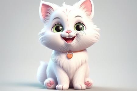 3D卡通白猫微笑全身高清图片