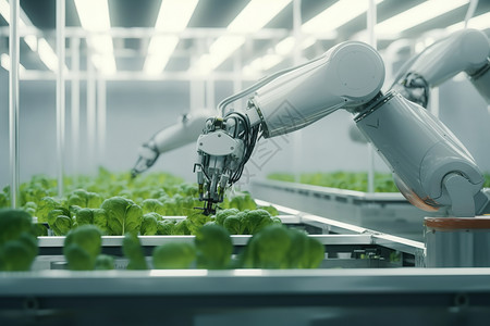 农业科技机器人智能培养植物插画