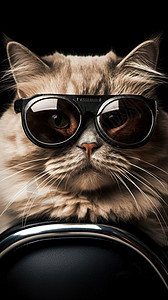猫动漫一只猫戴着墨镜背景