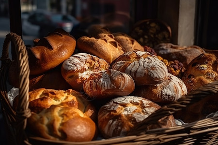 面食广告橱窗里美味的面包背景