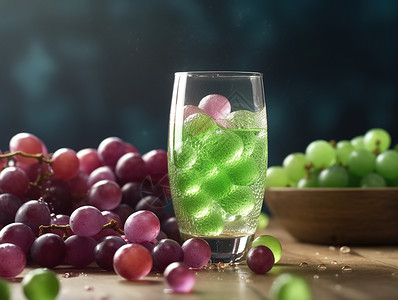 葡萄和葡萄气泡水背景图片