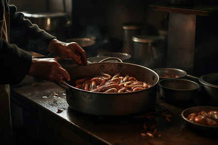 男厨师在厨房烹饪美食图片