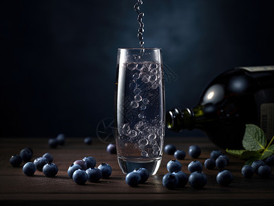 蓝莓饮品入高细玻璃杯高清图片