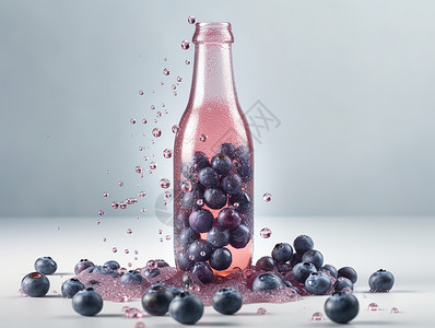 蓝莓和玻璃瓶子图片