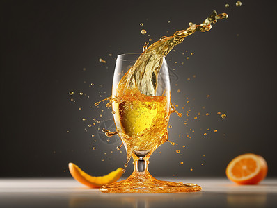 橙汁饮品倒入高脚杯内背景图片