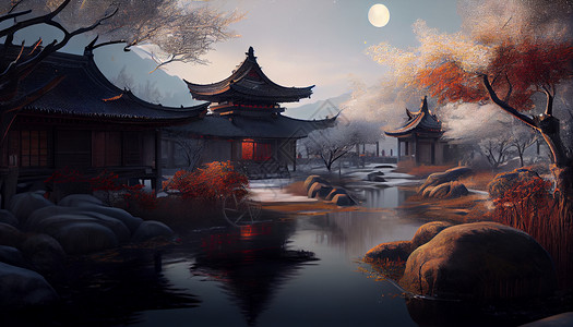 中式楼阁风景图片