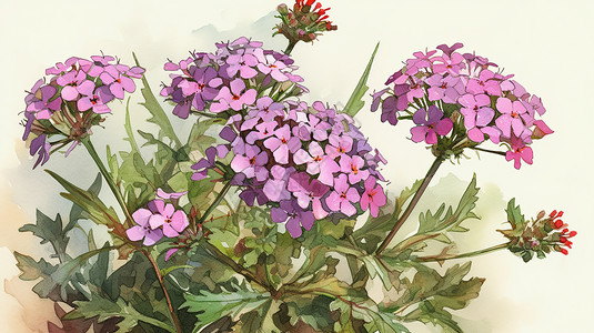 植物中药材紫堇手绘水彩中药材马鞭草插画