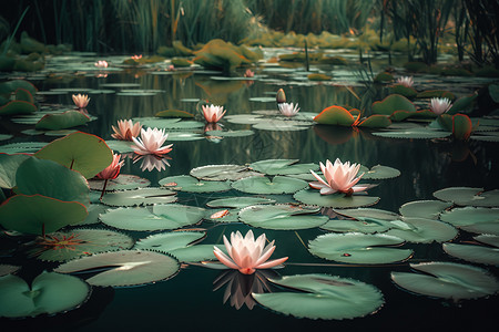 池塘里的美丽睡莲背景图片