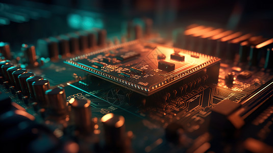 未来计算器CPU芯片和电路板图片