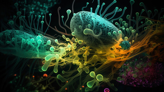 生物发光细菌的超现实和抽象视图图片