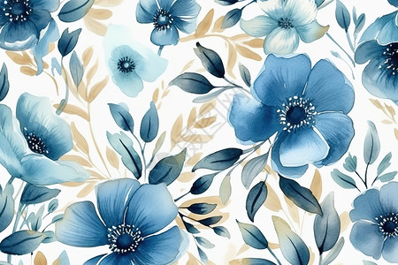 手绘蓝色花朵背景图片