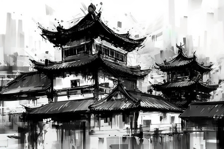 中国传统建筑画图片