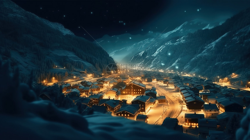 冬季的山中小村图片