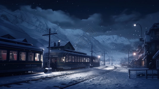下雪的火车站图片
