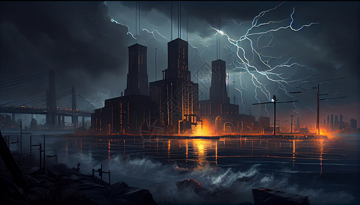 闪电城市夜景背景图片