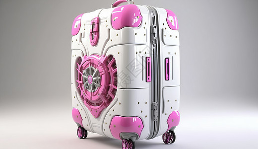 机械科技感白粉色旅行箱插画