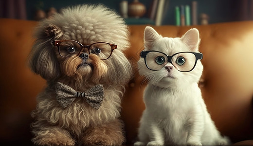 戴眼镜的猫狗图片