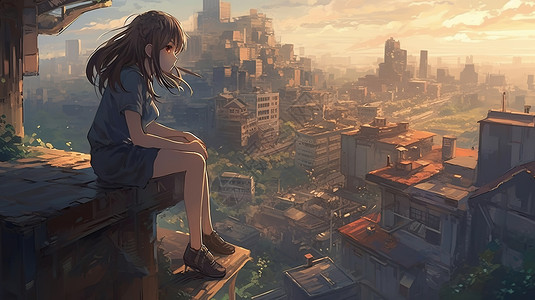 女孩俯瞰城市图片