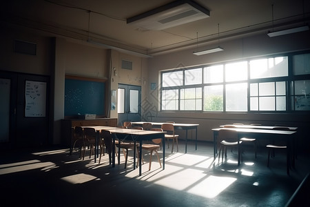 阳光照进学校里空荡的教室图片
