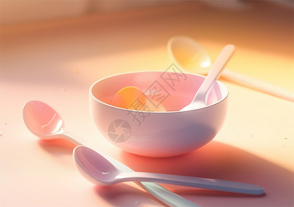 塑料勺子婴儿的勺子和碗插画