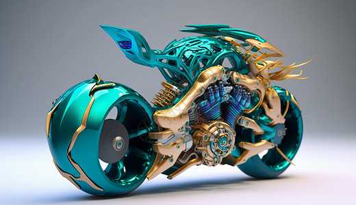 蓝色科技装饰金属质感科幻摩托车插画
