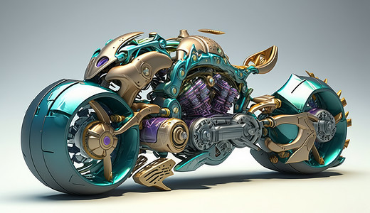 流线型金属质感科幻摩托车图片