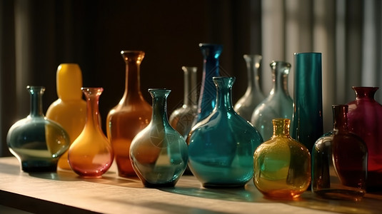 多彩的透明玻璃花瓶图片