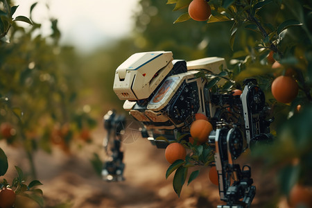 果园里的人型机器人背景图片