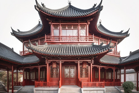大圩古镇素材中国风古建筑背景插画