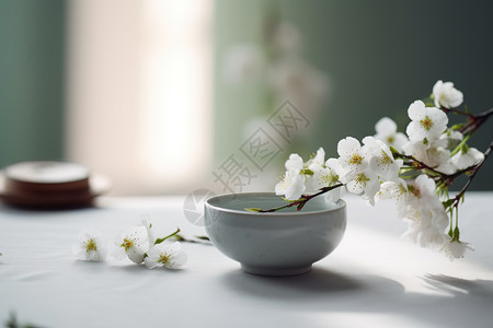 白色陶瓷明亮背景下的白色茶具插画