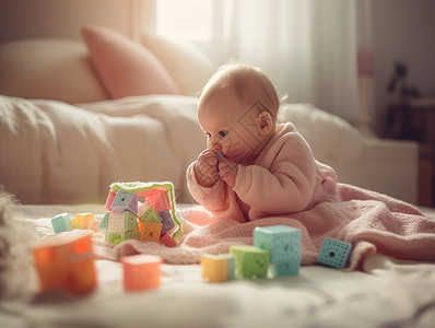 婴儿在玩玩具背景图片