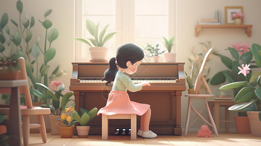 古典钢琴儿童练习钢琴插画
