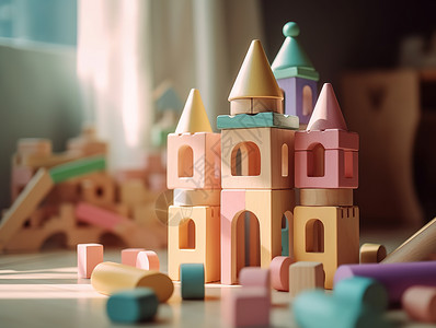 可爱的城堡玩具木制高清图片素材