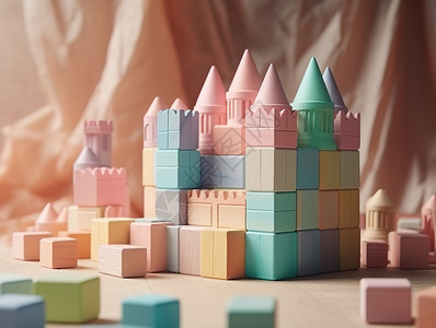 可爱的积木城堡玩具高清图片素材