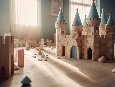 地板上可爱的城堡玩具积木高清图片素材
