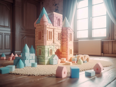地板上可爱的城堡积木玩具图片