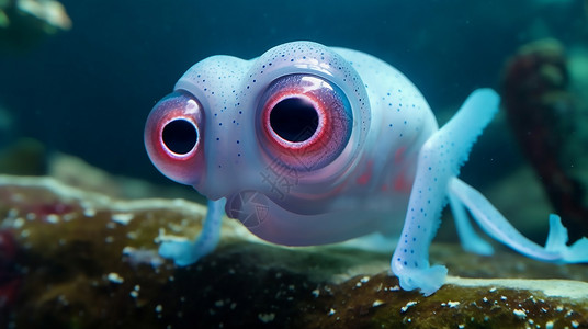 海底装饰蓝色大眼睛的海底生物插画
