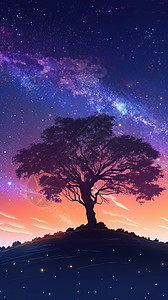 树木在星空下背景图片