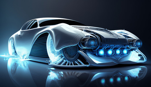 流线型蓝色发光科幻汽车图片