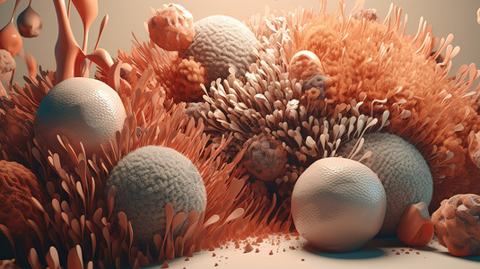 3D粉色植物模型背景图片