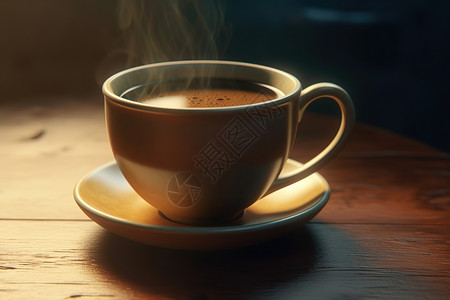 热美式阳光下咖啡杯里的咖啡插画